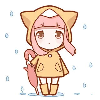 😯 Chibi, Ragazza anime, Pioggia, Ombrello, Carino, Kawaii, Capelli rosa, Giorno di pioggia telegram sticker