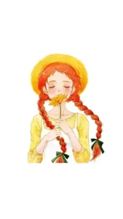 🌸 девушка, цветок, портрет, иллюстрация, косы, рыжие волосы, шляпа telegram sticker