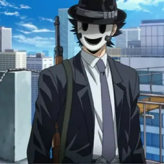 🚬 Sniper Mask High-Rise Invasion Anime, Máscara, Rifle, Francotirador, Sombrero telegram sticker