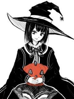 😈 sorcière, halloween, citrouille, animé, fille, magie whatsapp sticker