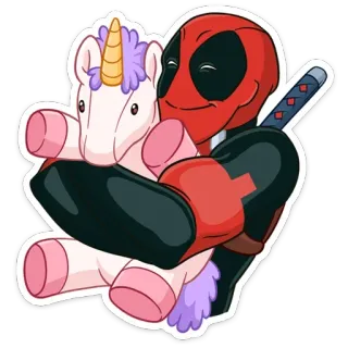 🤗 Deadpool Deadpool, jednorożec, przytulanie, Marvel, komiksy, naklejka, kreskówka telegram sticker