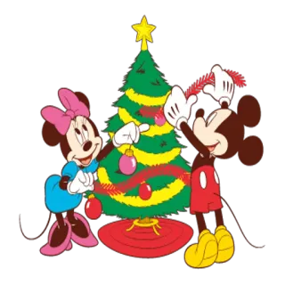 🎅 Mickey Mouse Micky Maus, Minnie Maus, Weihnachtsbaum, Weihnachten, Cartoon, Disney telegram sticker