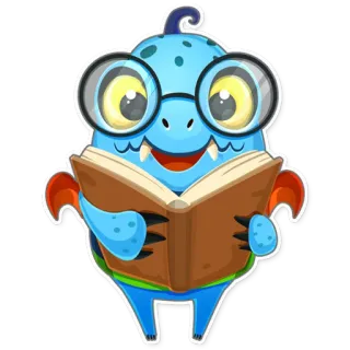 🤓 สัตว์ประหลาด, อ่าน, หนังสือ, แว่นตา, น่ารัก, การ์ตูน, ภาพประกอบ telegram sticker