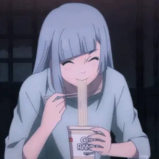 🤍 CUP RAMEN ramen, food, anime girl, noodles, eating whatsapp sticker