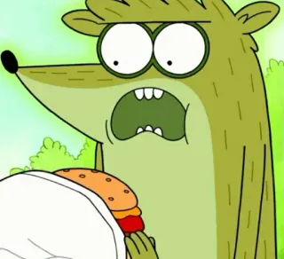 👾 Rigby Regular Show cartoon, Rigby, Regular Show, hamburger, food whatsapp sticker