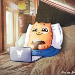 ☕ @cesdy 猫, 笔记本电脑, 放松, 可爱, 数字艺术, 舒适 telegram sticker
