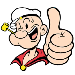 👍 Popeye desenho animado, marinheiro, polegar para cima, cachimbo, personagem telegram sticker