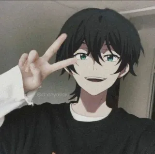 🙀 @cherryyaooki anime boy, peace sign, cartoon, character, smiling, fanart telegram sticker