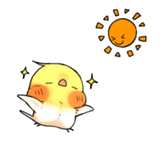 ☀ oiseau, soleil, mignon, chibi, endormi, kawaii, dessin animé telegram sticker