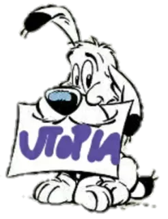 📡 VIOLA cão, desenho animado, animal, texto roxo, placa whatsapp sticker