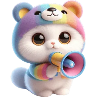 📣 고양이, 곰, 무지개, 동물, 귀여운, 확성기 telegram sticker