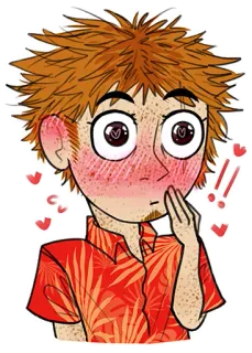 😳 Dessin animé, Illustration, Mignon, Rougir, Coeurs, Portrait telegram sticker