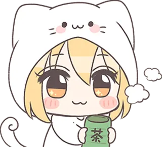 🍵 茶 Аниме, Девушка, Кот, Милый, Чай, Каваий whatsapp sticker