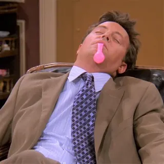 😴 Chandler Bing Friends Chandler Bing, Friends, Matthew Perry, Balão, Sono, Comédia telegram sticker