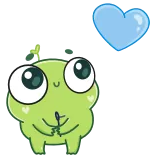 💙 rana, lindo, corazón, dibujos animados, verde, animal telegram sticker