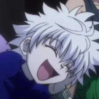 😂 Killua Hunter x Hunter คิรัวร์, Hunter x Hunter, อนิเมะ, มังงะ, ยิ้ม, มีความสุข, การ์ตูน telegram sticker