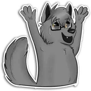 🎉 lobo, furry, antropomorfo, animal, dibujo animado, gafas, feliz, alegre telegram sticker