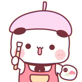 🐼 schattig, kunstenaar, cartoon, panda, baret, schilderij, penseel telegram sticker