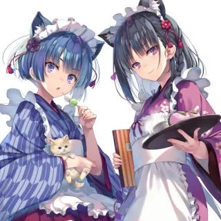 📕 Anime, Fille chat, Maid, Kawaii, Japonais, Mignon, Illustration telegram sticker