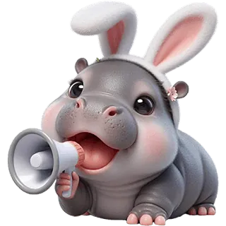 📣 ippopotamo, coniglio, megafono, animale, carino, cartone animato telegram sticker