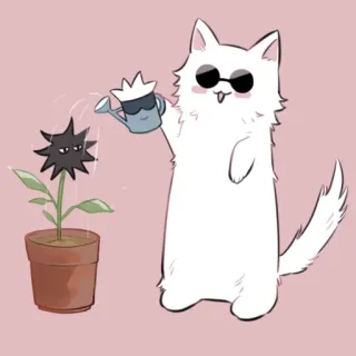 🐈 Katze, Blume, Gießkanne, süß, lustig, Cartoon telegram sticker