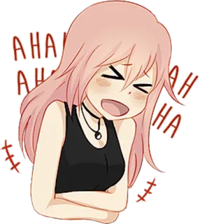 😆 AHAHAH che ride, anime, ragazza, capelli rosa, gioiosa, allegra whatsapp sticker