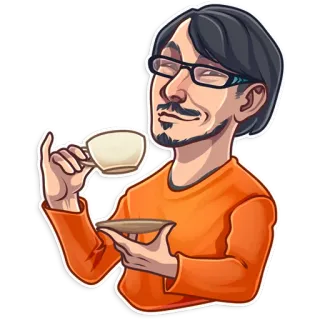 ☕️ 男人, 眼镜, 杯子, 茶, 咖啡, 橙子, 卡通, 肖像 telegram sticker
