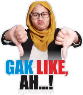👎 GAK LIKE, AH...! nie lubię, kciuk w dół, negatywny, wyraz, reakcja telegram sticker
