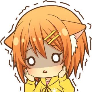 😱 Anime, Katzenohren, verängstigt, geschockt, Mädchen, orange Haare, süß whatsapp sticker