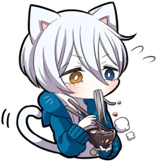 🍜 Anime, Catboy, Kawaii, Słodkie, Jeść, Makaron, Chibi telegram sticker