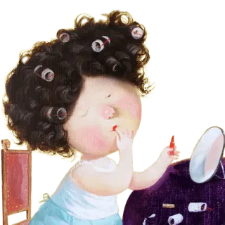 💄 девочка, макияж, бигуди, красота, ребенок, помада whatsapp sticker