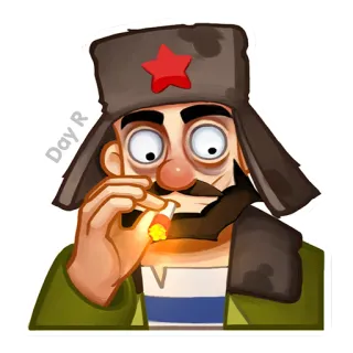 🤐 Cartoon, Mann, Rauchen, Uschanka, Zigarette, Lustig telegram sticker