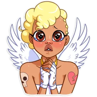 🥺 ангел, череп, сердце, крылья, милый, иллюстрация, наклейка telegram sticker