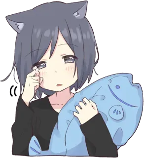 😴 动漫, 猫娘, 可爱, 哭泣, 鱼, 卡通 telegram sticker
