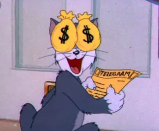 🤑 Tom Cat Tom and Jerry TELEGRAM gatto, soldi, telegramma, cartone animato, simboli del dollaro, avido telegram sticker