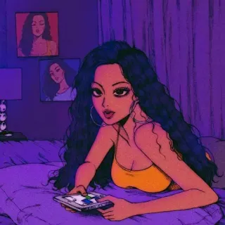 🍭 woman, bed, bedroom, drawing, illustration, portrait telegram sticker