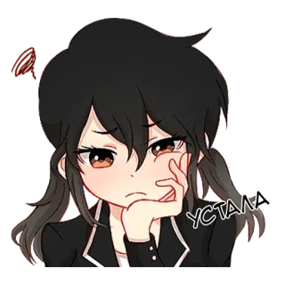 😟 УСТАЛА garota anime, cansado/a, entediado/a, triste, russo/a, emoção, desenho animado, anime telegram sticker