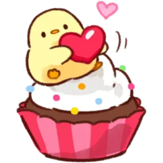 🧁 น่ารัก, คาวาอิ, ลูกเจี๊ยบ, คัพเค้ก, หัวใจ, ของหวาน telegram sticker