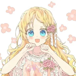 💫 chica anime, linda, pelo rubio, ilustración, kawaii, rosa, flores telegram sticker