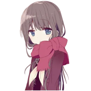 😶 аниме девушка, шарф, милый, иллюстрация, манга, каваий whatsapp sticker