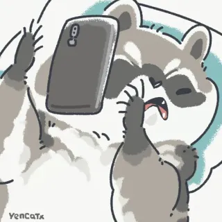 🤮 raccoon, animal, cartoon, phone, selfie, cute telegram sticker