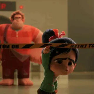 🥨 Vanellope Wreck-It Ralph DO NOT CROSS desenho animado, filme, Disney, Vanellope von Schweetz, Detona Ralph, aviso, não ultrapasse, fita da polícia whatsapp sticker