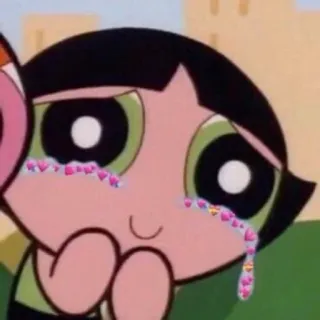 💗 Buttercup Powerpuff Girls Cartone animato, Piangendo, Cuori, Triste, Personaggio telegram sticker