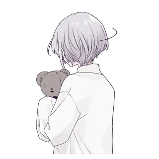 😣 anime, triste, ursinho de pelúcia, menino, cabelo grisalho, chorando, solitário whatsapp sticker
