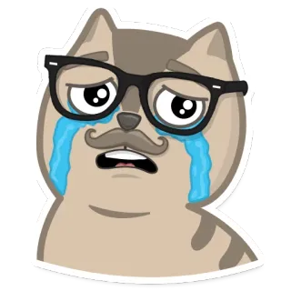 😭 kat, huilen, verdrietig, emoji, cartoon, sticker, tranen, bril telegram sticker