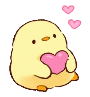 😭 gà con, trái tim, dễ thương, kawaii, vàng, tình yêu, động vật telegram sticker
