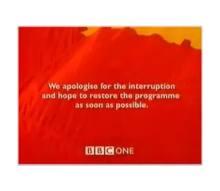 💊 We apologise for the interruption
and hope to restore the programme
as soon as possible.
BBCONE bbc, scuse, interruzione, programma, trasmissione telegram sticker