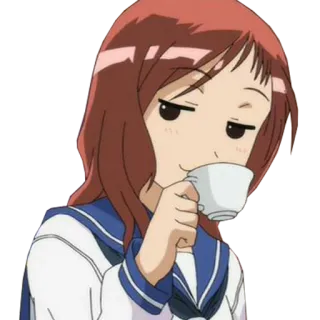☕ Anime, Ragazza, Tè, Bere, Uniforme scolastica, Carino telegram sticker