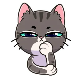 🤨 kucing, imut, hewan, stiker, kucing tabby abu-abu, cemberut, kucing kartun whatsapp sticker