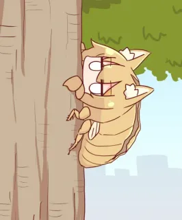 🦊 cigarra, inseto, inseto, desenho animado, árvore telegram sticker